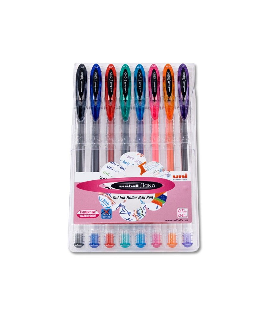 Bolígrafo uni ball um-120 signo 0,7 mm tinta gel estuche de 8 colores basicos - Imagen 1