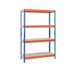 Estantería metálica ar storage 200x100x60cm 4 estantes 430kg por estante bandejas de maderasin tornillos azul naranja - Imagen 1