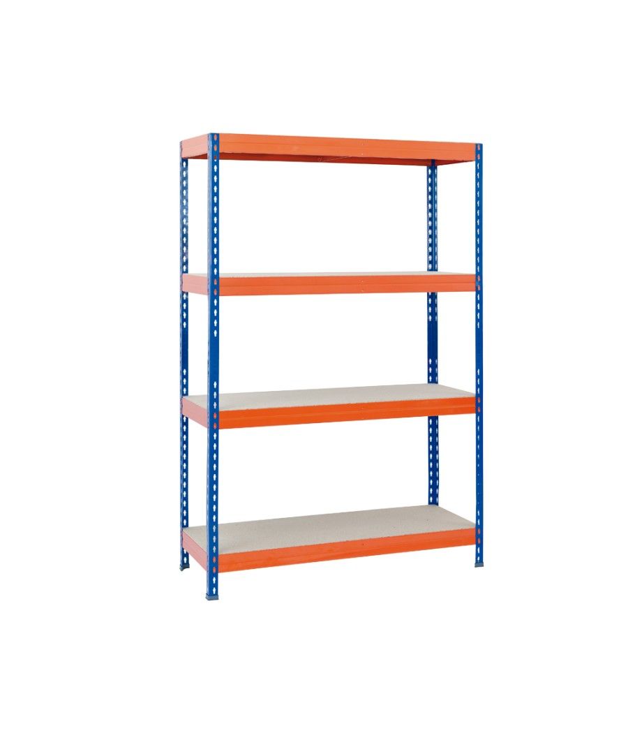 Estantería metálica ar storage 200x100x60cm 4 estantes 430kg por estante bandejas de maderasin tornillos azul naranja - Imagen 1