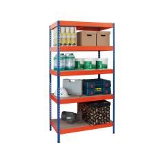Estantería metálica ar storage 192x100x50cm 5 estantes 300kg por estante bandejas de maderasin tornillos azul naranja - Imagen 1