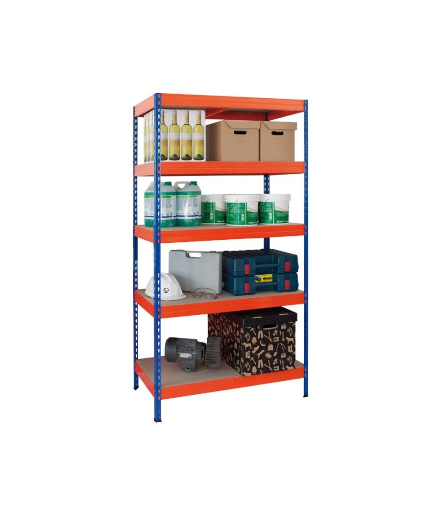 Estantería metálica ar storage 192x100x50cm 5 estantes 300kg por estante bandejas de maderasin tornillos azul naranja - Imagen 1