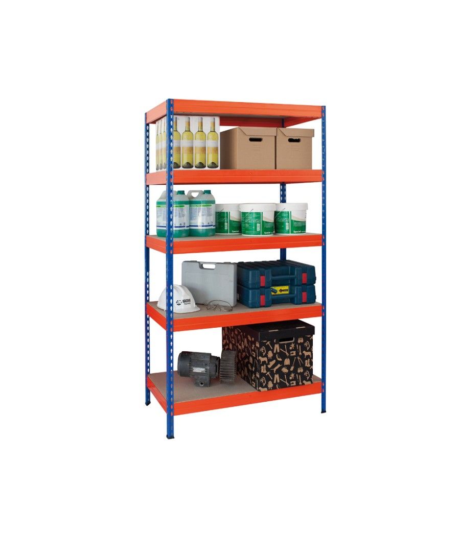 Estantería metálica ar storage 180x90x45 cm 5 estantes 200kg por estante bandejas de maderasin tornillos azul naranja - Imagen 1