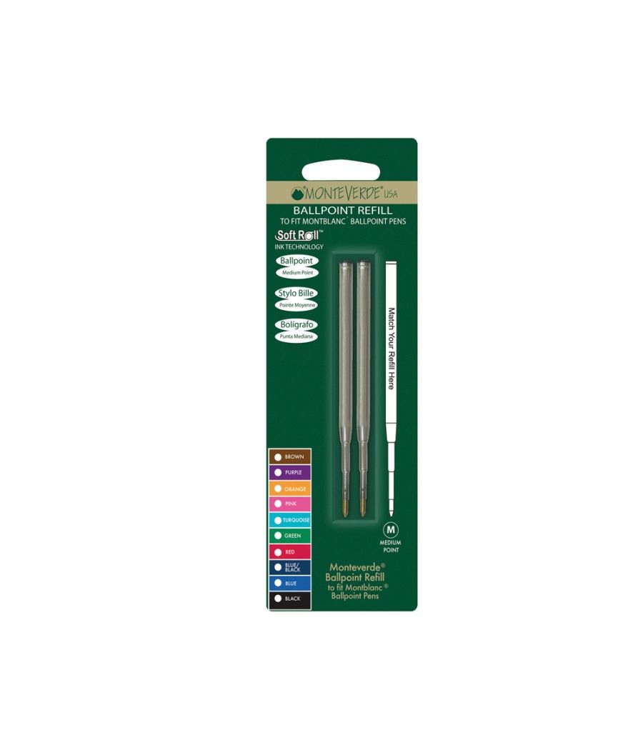Recambio bolígrafo monteverde compatibles con los de montblanc blister 2 unidades color negro punta media - Imagen 1