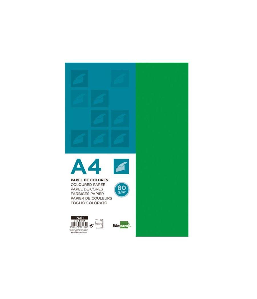 Papel color liderpapel a4 80g/m2 verde intenso paquete de 100 - Imagen 1