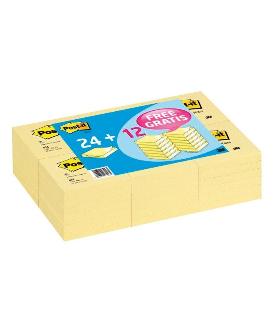 Bloc de notas adhesivas quita y pon post-it 76x76mm -pack promocional 24+12 - Imagen 1