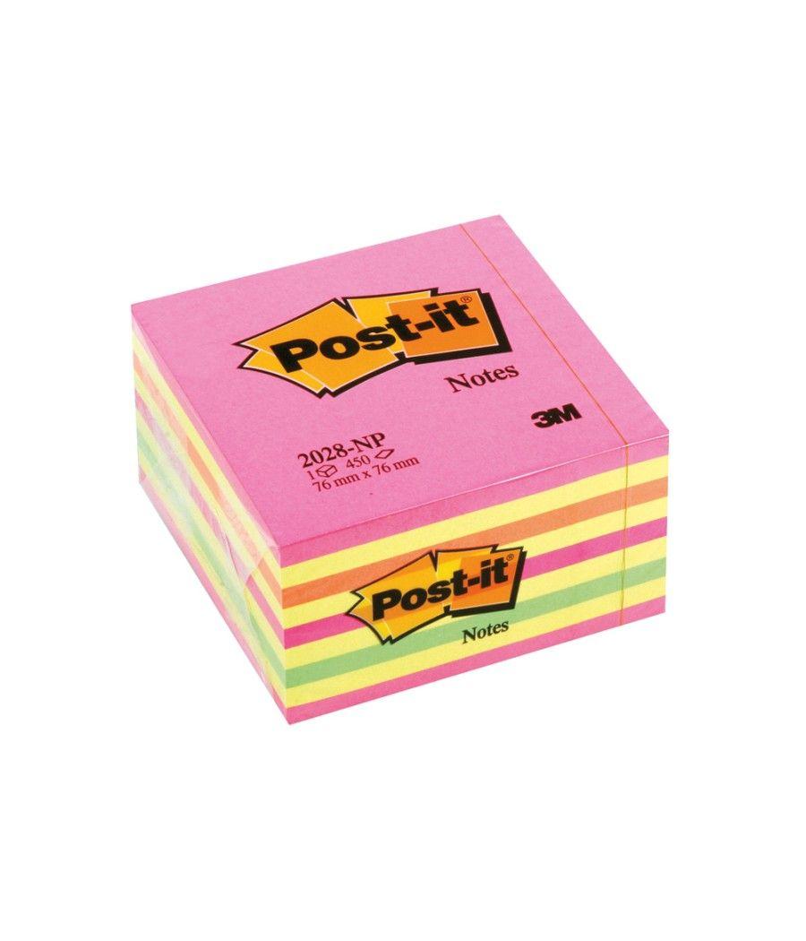 Bloc de notas adhesivas quita y pon post-it 76x76 mm cubo color rosa neon 450 hojas - Imagen 1
