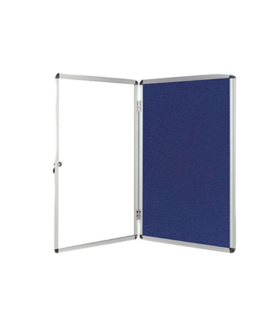 Vitrina de anuncios q-connect mural grande fieltro azul con puerta y marco con cerradura 120x90 cm - Imagen 1