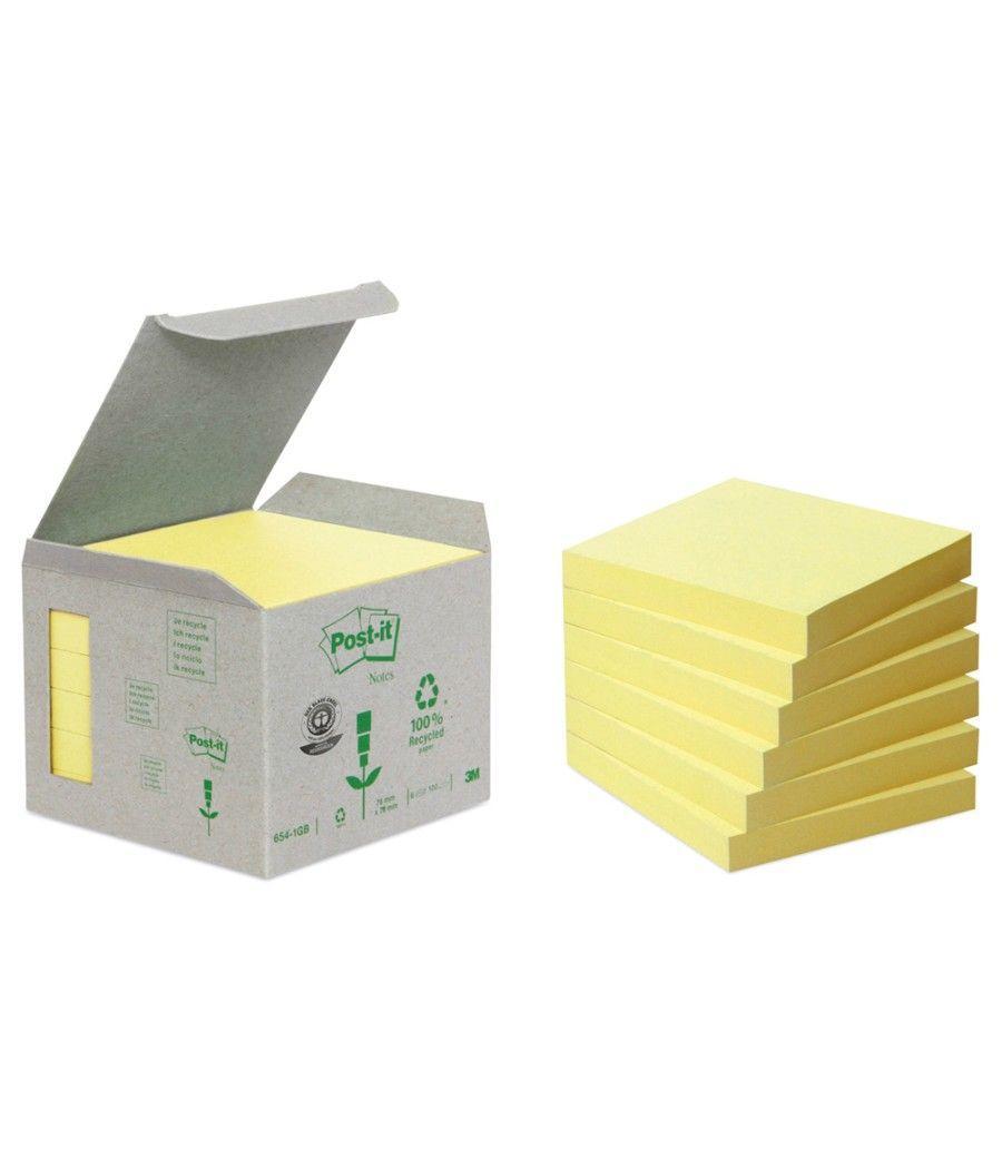 Bloc de notas adhesivas quita y pon recicladas en torre post-it 76 x 76 mm 16 blocs 654 reciclado - Imagen 1