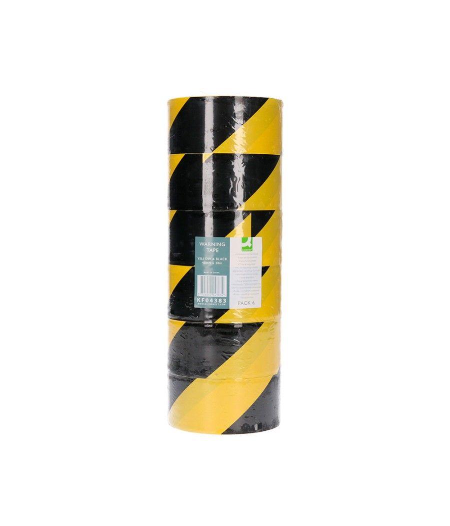Cinta adhesiva q-connect de seguridad amarilla y negra 20 mt x 48 mm - Imagen 1