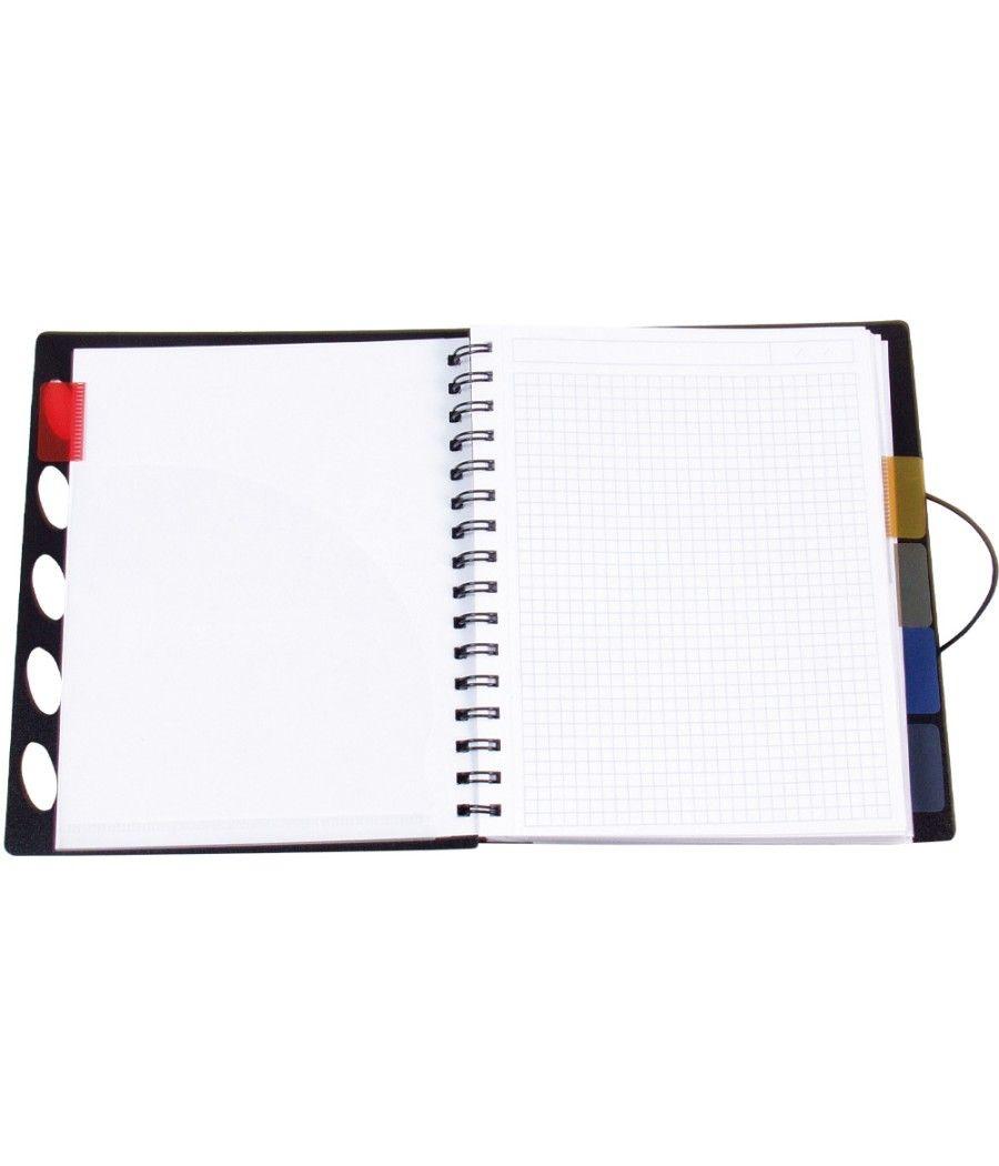 Cuaderno espiral liderpapel a5 micro executive tapa plástico 100h 80 gr cuadro 5mm 5 separadores con gomilla negro - Imagen 1