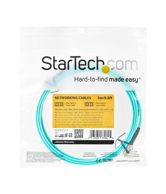 StarTech.com Cable de 3m de Fibra Óptica Dúplex Multimodo OM4 de 100Gb 50/125 LSZH LC a LC - Aguamarina - Imagen 4