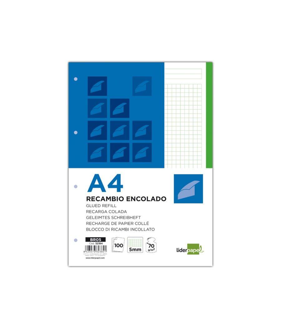 Bloc encolado liderpapel cuadro 5mm verde a4 natural 100 hojas 70 g/m2 - Imagen 1