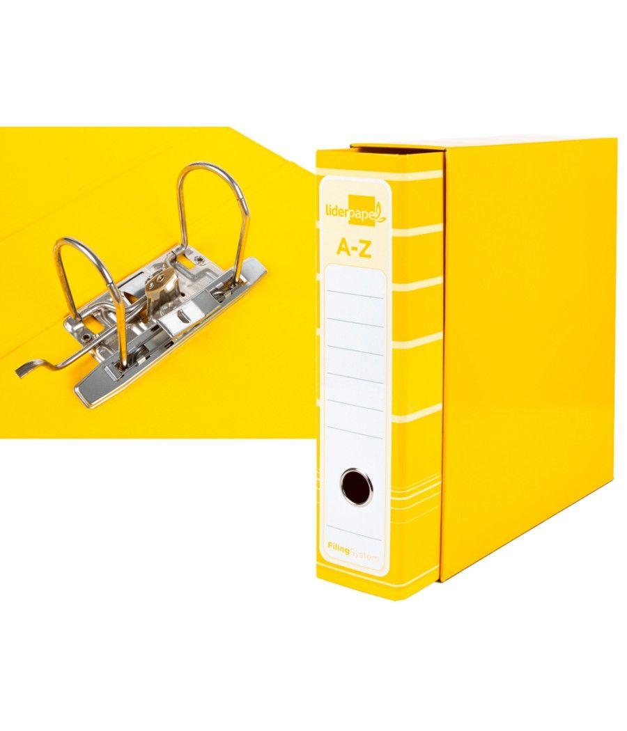 Archivador de palanca liderpapel a4 filing system forrado sin rado lomo 80mm amarillo con caja y compresor metal - Imagen 1