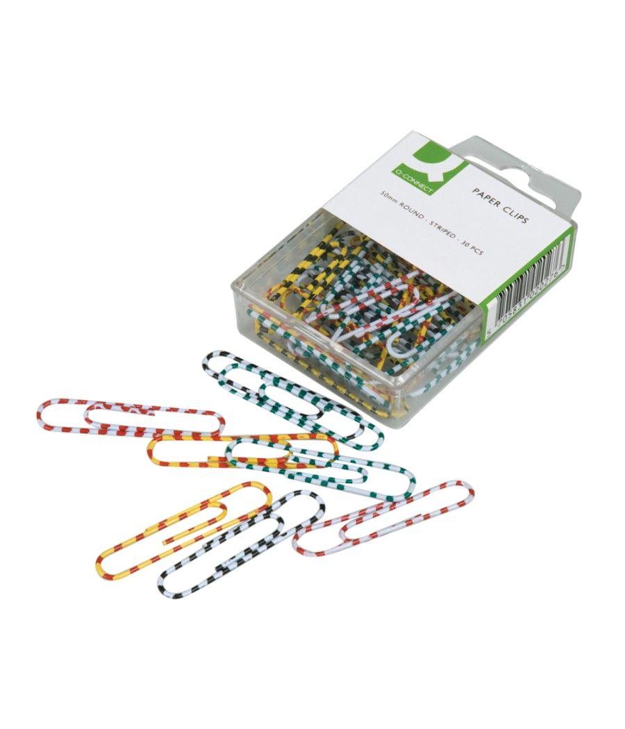 Clips colores rayados q-connect 50 mm caja de 30 unidades colores surtidos - Imagen 1