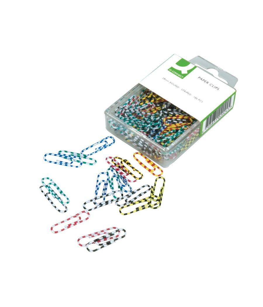 Clips colores rayados q-connect 28 mm caja de 100 unidades colores surtidos - Imagen 1