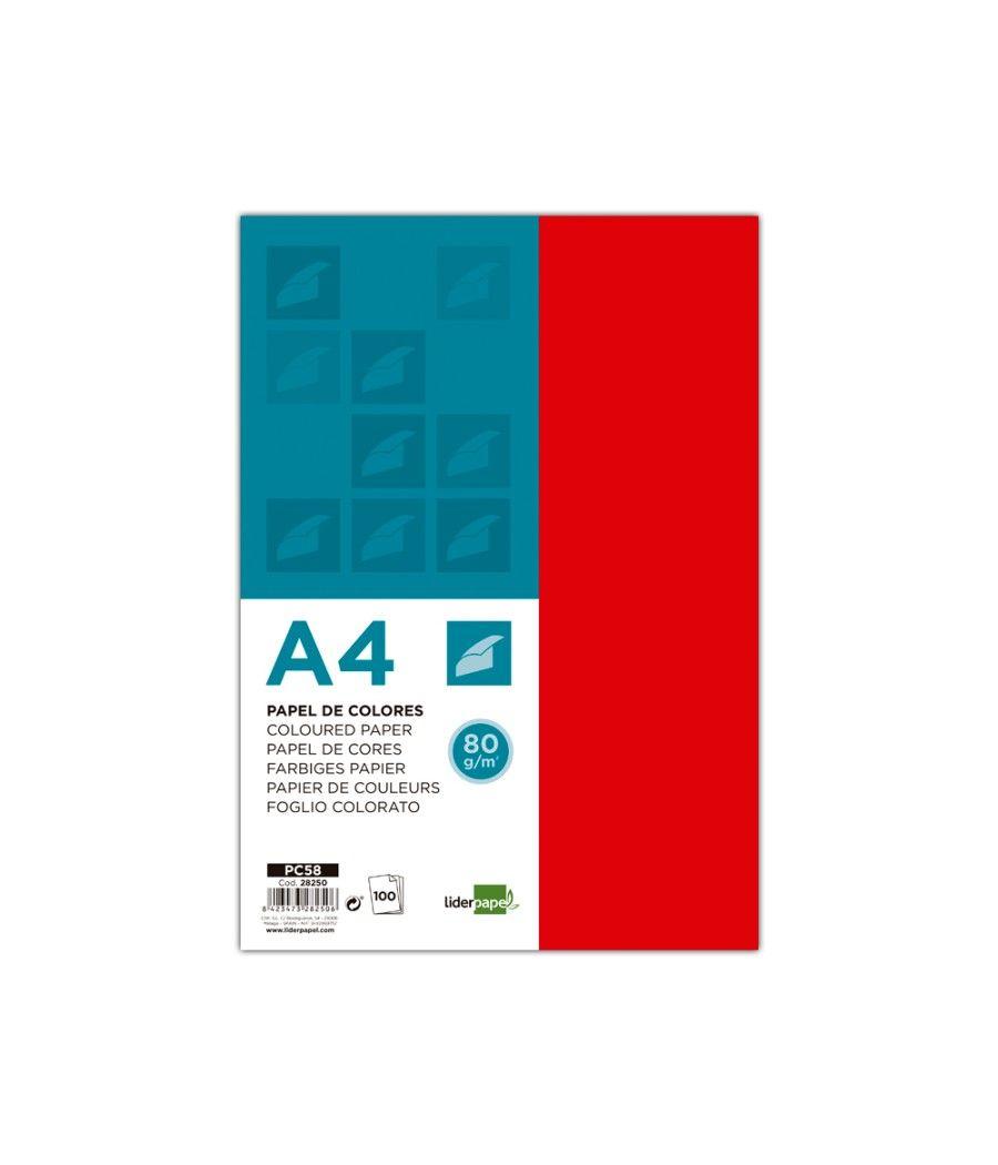 Papel color liderpapel a4 80g/m2 rojo paquete de 100 - Imagen 1