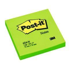 Bloc de notas adhesivas quita y pon post-it 76x76 mm verde neon con 100 hojas - Imagen 1