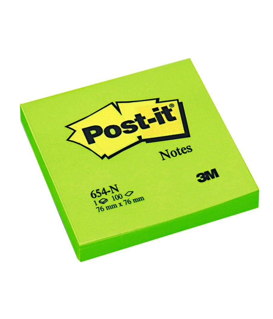 Bloc de notas adhesivas quita y pon post-it 76x76 mm verde neon con 100 hojas - Imagen 1