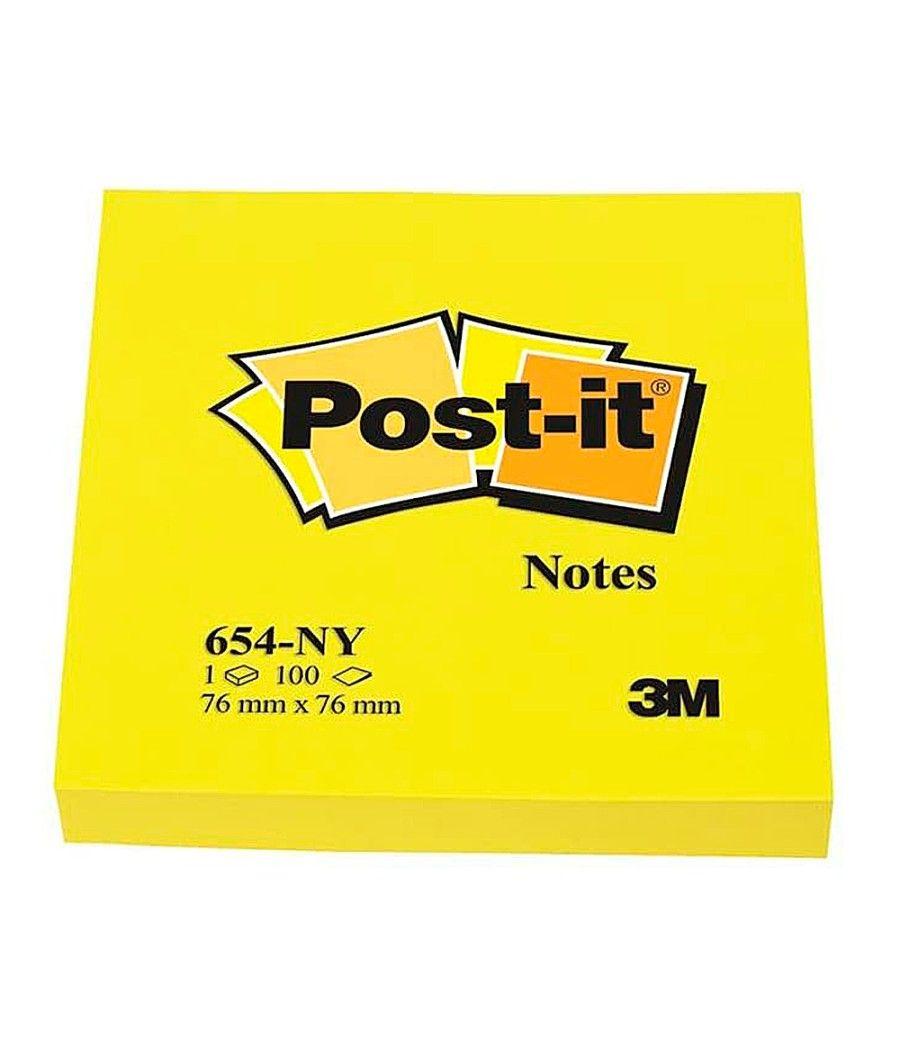 Bloc de notas adhesivas quita y pon post-it 76x76 mm amarillo neon con 100 hojas - Imagen 1