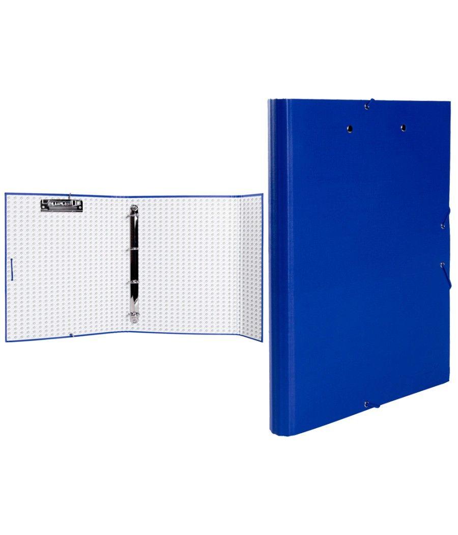 Carpeta de 4 anillas 25mm redondas liderpapel folio cartón forrado paper coat azul con miniclip y solapas - Imagen 1
