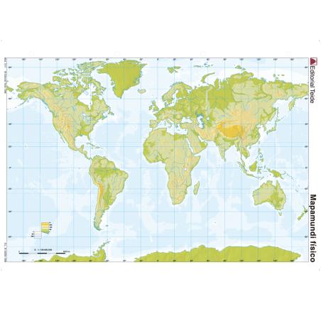 Mapa mudo color din a4 planisferio fisico - Imagen 1