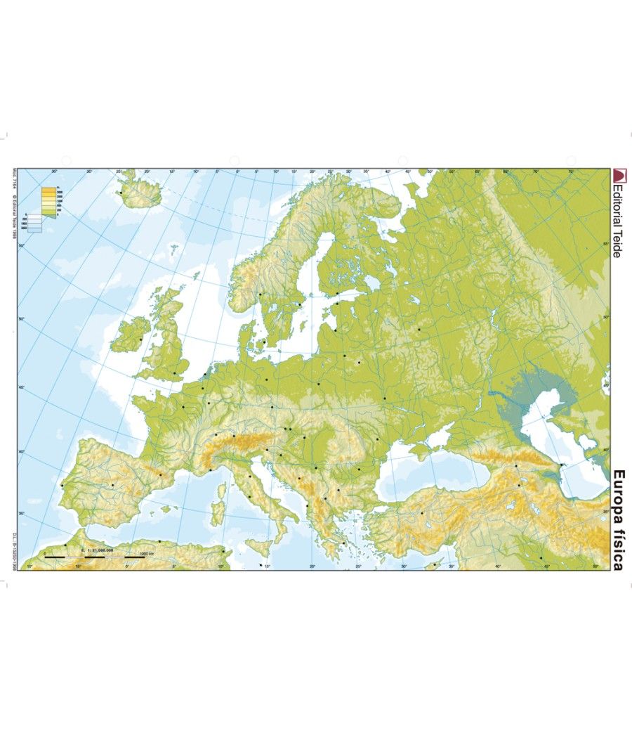 Mapa mudo color din a4 europa -fisico - Imagen 1