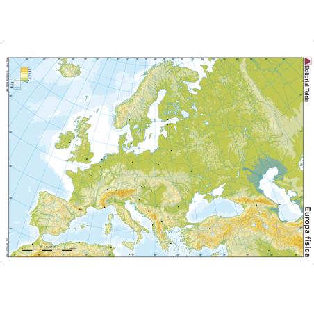 Mapa mudo color din a4 europa -fisico - Imagen 1
