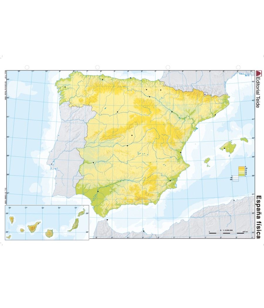 Mapa mudo color din a4 españa -fisico - Imagen 1