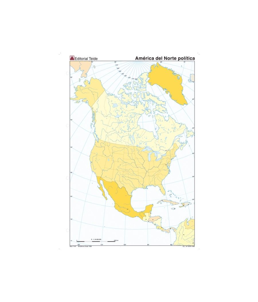 Mapa mudo color din a4 america norte politico - Imagen 1