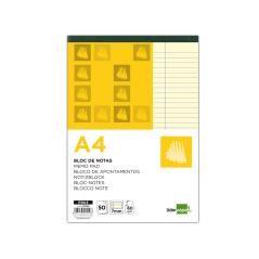 Bloc notas liderpapel horizontal a4 50 hojas amarillas 60g/m2 encolado - Imagen 1