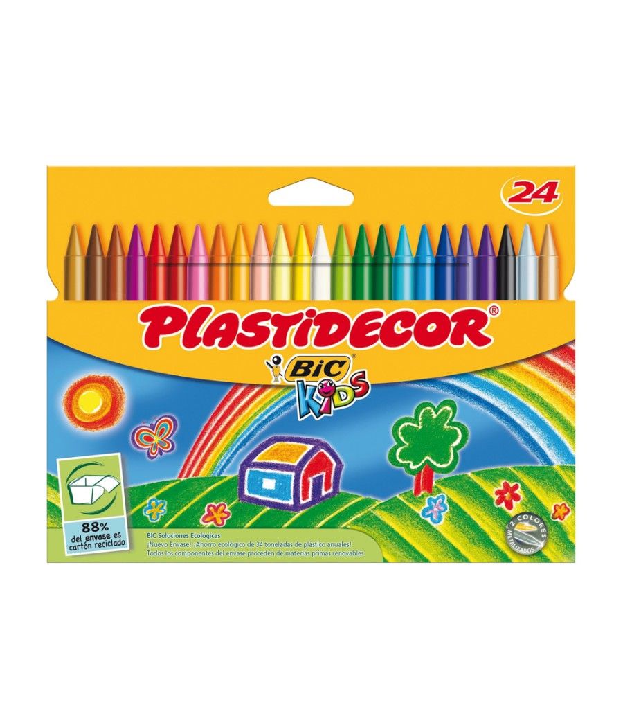Lápices cera plastidecor caja de 24 colores - Imagen 1