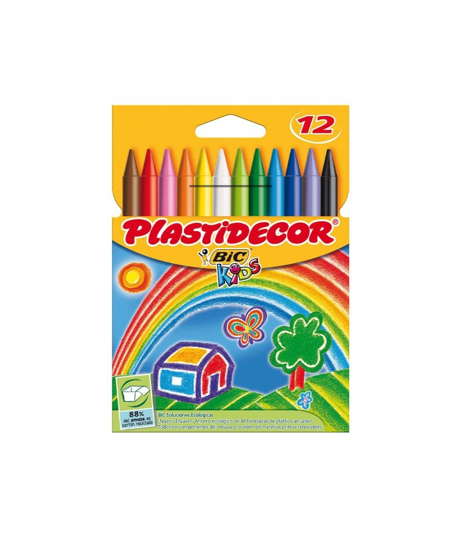 Lápices cera plastidecor caja de 12 colores - Imagen 1