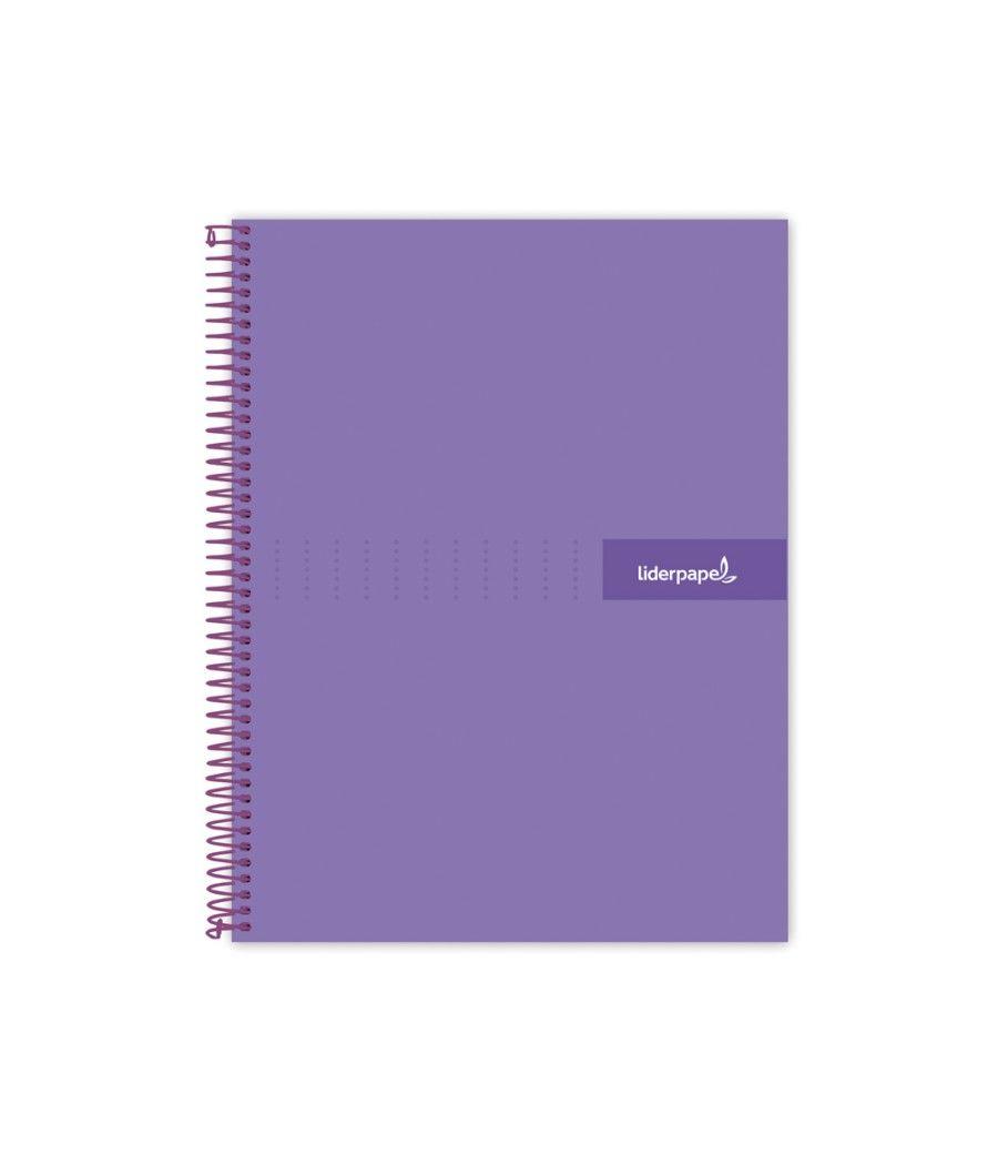 Cuaderno espiral liderpapel a4 micro crafty tapa forrada 120h 90gr cuadro 5mm 5 bandas 4 taladros color violeta - Imagen 1