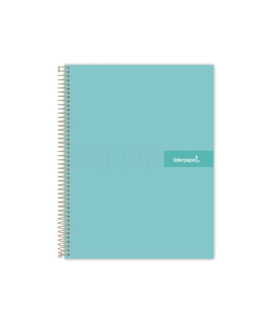 Cuaderno espiral liderpapel a4 micro crafty tapa forrada 120h 90gr cuadro 5mm 5 bandas 4 taladros color turquesa - Imagen 1