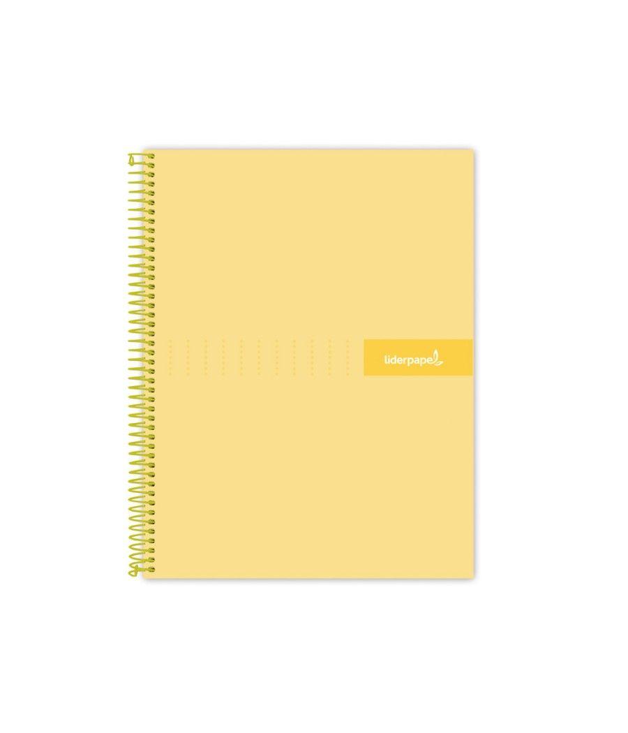 Cuaderno espiral liderpapel a4 micro crafty tapa forrada 120h 90gr cuadro 5mm 5 bandas 4 taladros color amarillo - Imagen 1