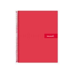 Cuaderno espiral liderpapel a4 micro crafty tapa forrada 120h 90 gr cuadro 5 mm 5 bandas 4 colores color rojo - Imagen 1