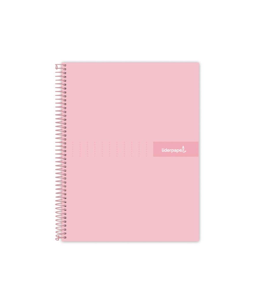 Cuaderno espiral liderpapel a4 crafty tapa forrada 80h 90 gr cuadro 4mm con margen color rosa - Imagen 1