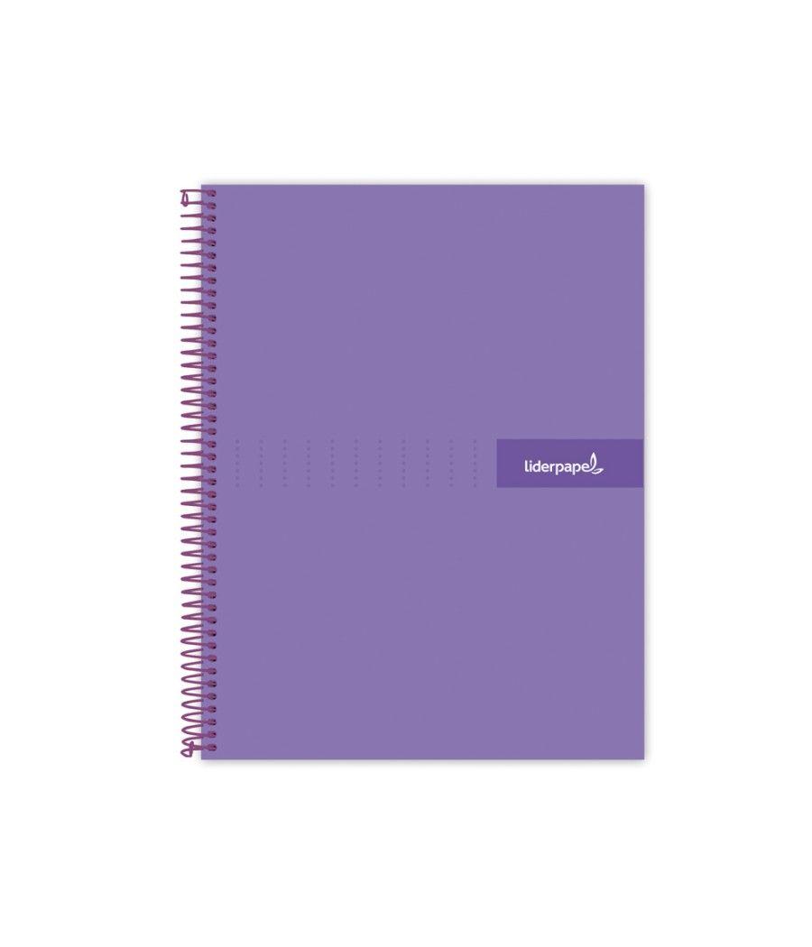 Cuaderno espiral liderpapel a4 crafty tapa forrada 80h 90 gr cuadro 4mm con margen color violeta - Imagen 1