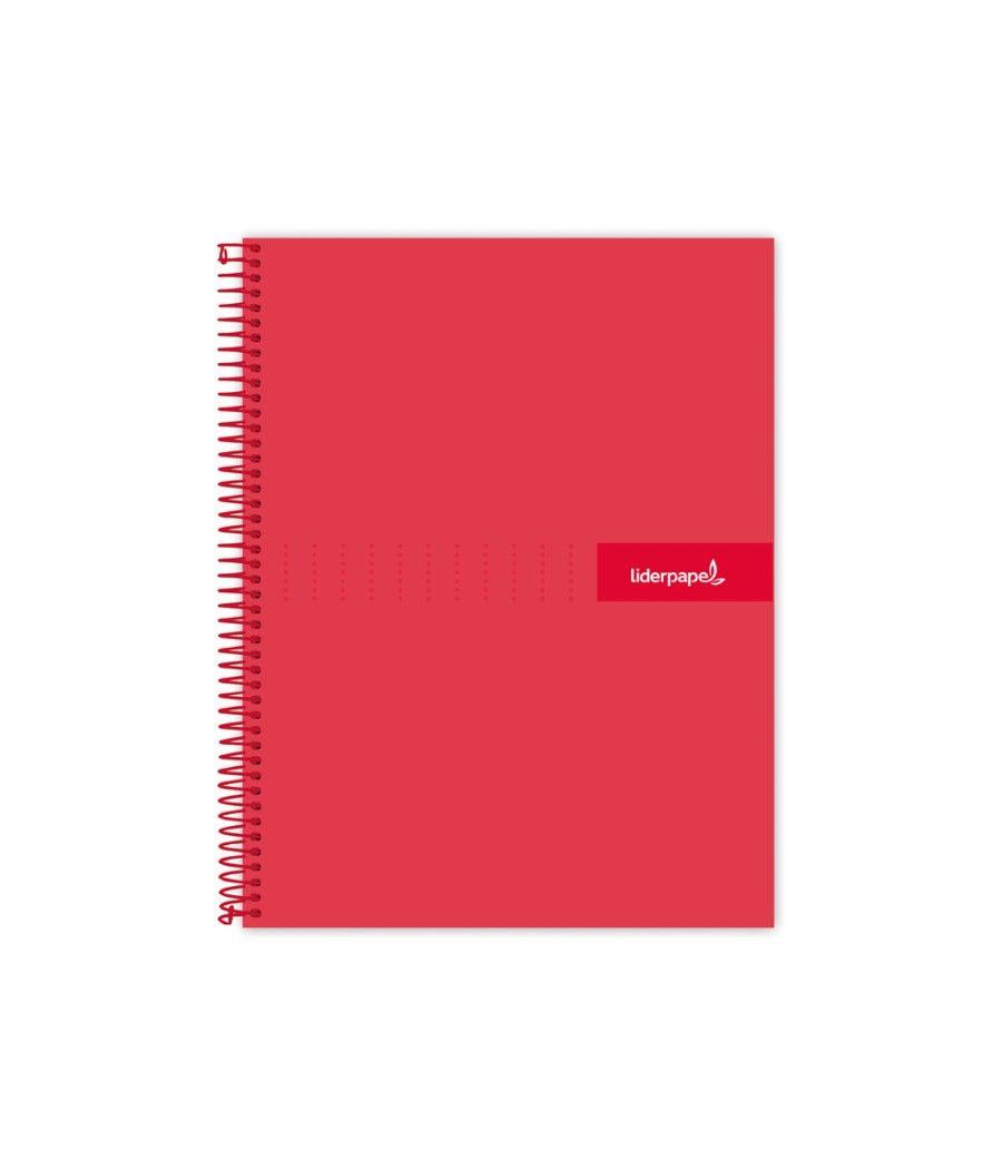 Cuaderno espiral liderpapel a4 crafty tapa forrada 80h 90 gr cuadro 4mm con margen color roja - Imagen 1