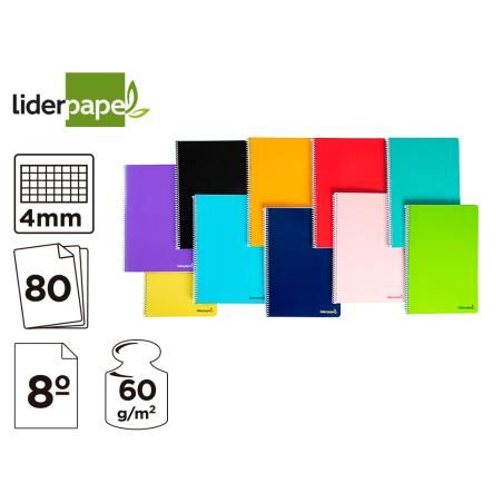 Cuaderno espiral liderpapel bolsillo octavo smart tapa blanda 80h 60gr cuadro 4mm colores surtidos - Imagen 1