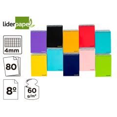 Cuaderno espiral liderpapel bolsillo octavo apaisado smart tapa blanda 80h 60gr cuadro 4mm colores surtidos - Imagen 1