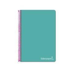 Cuaderno espiral liderpapel folio witty tapa dura 80h 75gr cuadro 4mm con margen color turquesa - Imagen 1