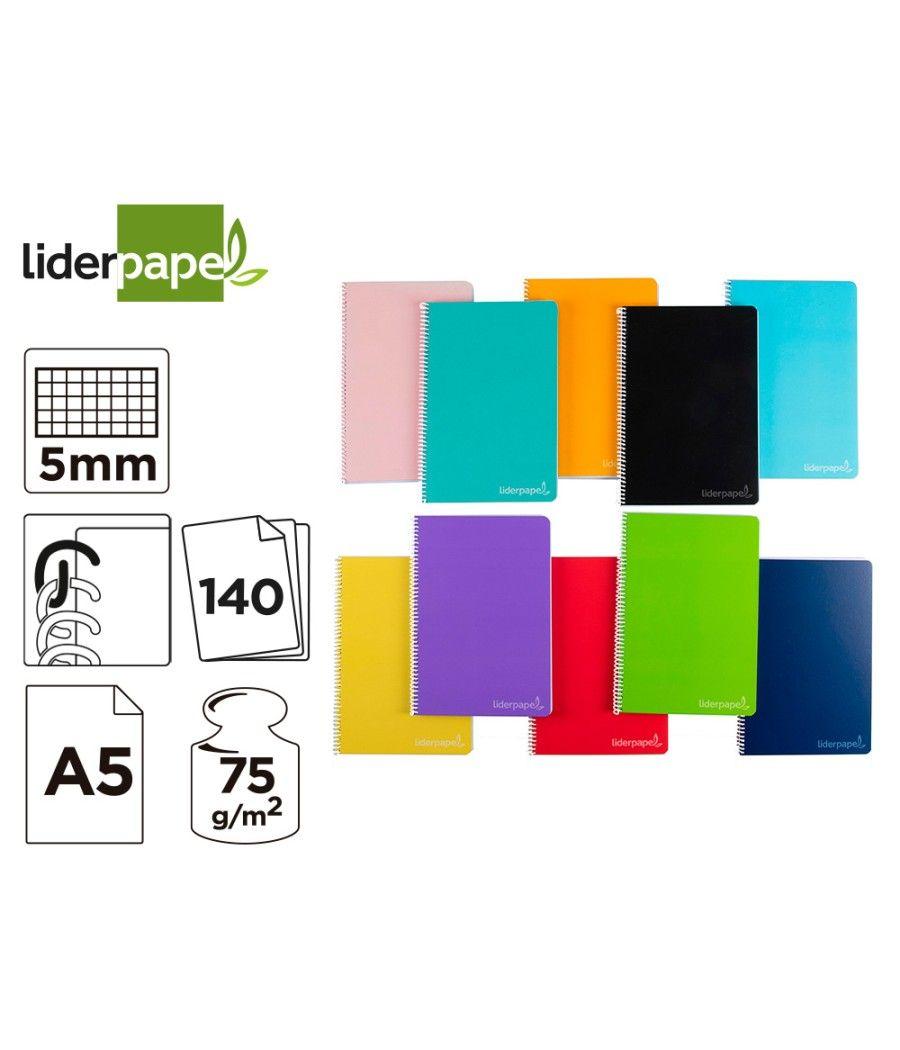 Cuaderno espiral liderpapel a5 micro witty tapa dura 140h 75gr cuadro 5mm 5 bandas 6 taladros colores surtidos - Imagen 1