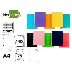 Cuaderno espiral liderpapel a4 micro jolly tapa forrada 140h 75 gr cuadro 5mm 5 bandas4 taladros colores surtidos - Imagen 1