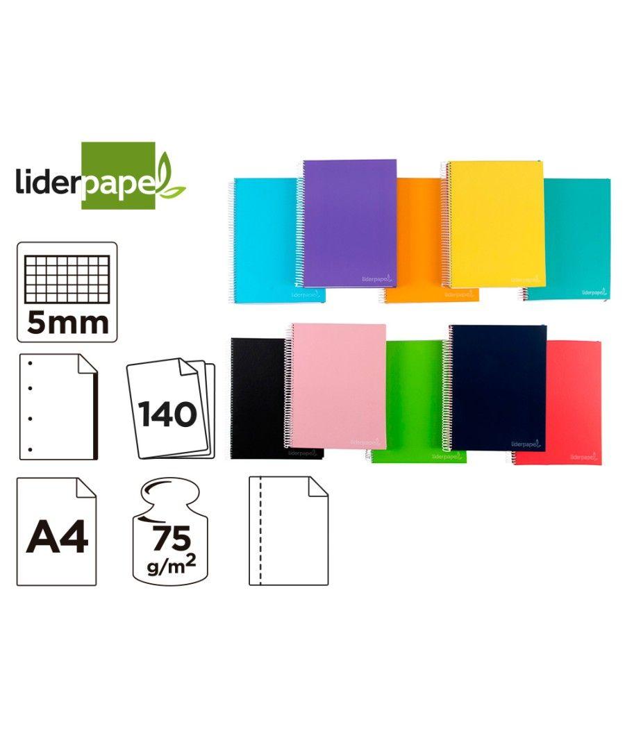 Cuaderno espiral liderpapel a4 micro jolly tapa forrada 140h 75 gr cuadro 5mm 5 bandas4 taladros colores surtidos - Imagen 1