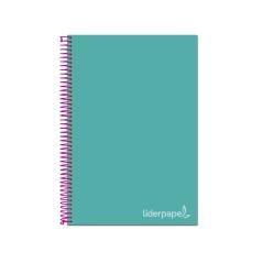 Cuaderno espiral liderpapel a4 micro jolly tapa forrada 140h 75 gr cuadro 5mm 5 bandas4 taladros color turquesa - Imagen 1