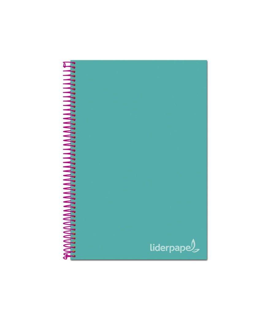 Cuaderno espiral liderpapel a4 micro jolly tapa forrada 140h 75 gr cuadro 5mm 5 bandas4 taladros color turquesa - Imagen 1