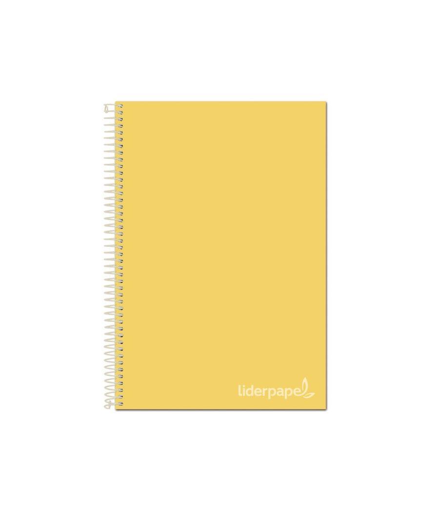 Cuaderno espiral liderpapel a4 micro jolly tapa forrada 140h 75 gr cuadro 5mm 5 bandas4 taladros color amarillo - Imagen 1