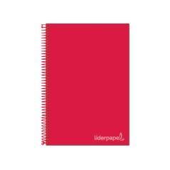 Cuaderno espiral liderpapel a4 micro jolly tapa forrada 140h 75 gr cuadro 5mm 5 bandas 4 taladros color rojo - Imagen 1