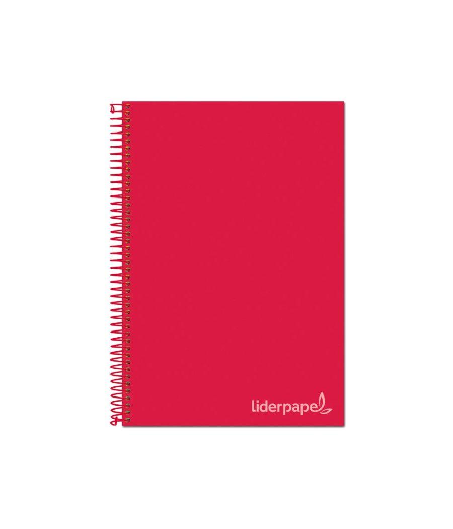 Cuaderno espiral liderpapel a4 micro jolly tapa forrada 140h 75 gr cuadro 5mm 5 bandas 4 taladros color rojo - Imagen 1